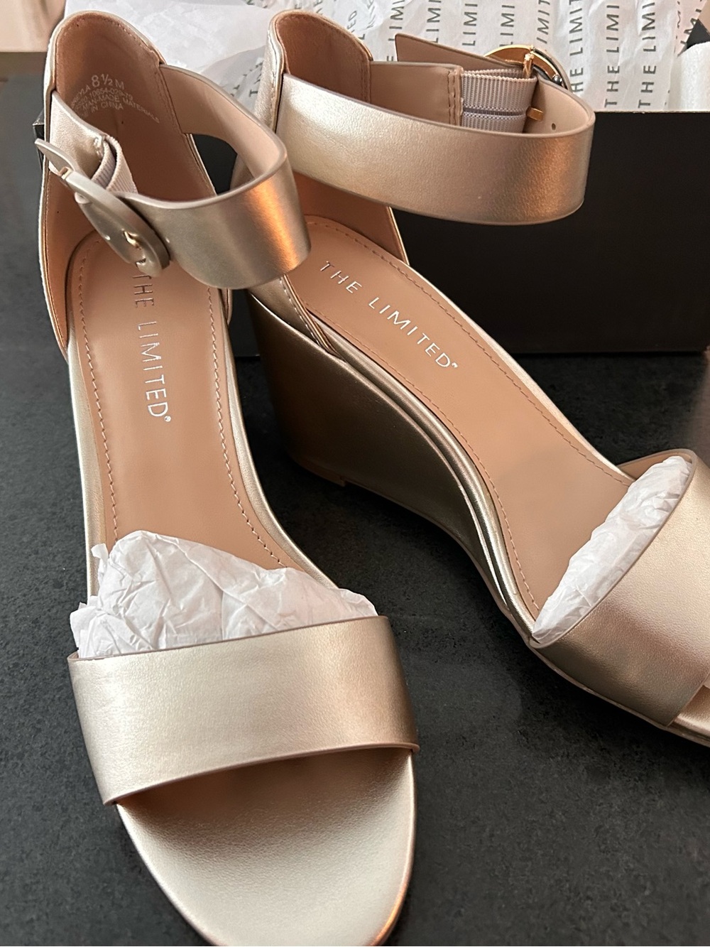 The Limited Champagne Gold Wedge Sandals